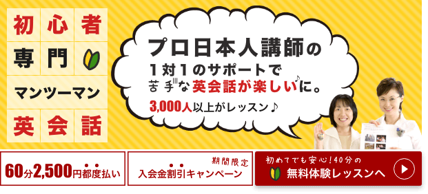 初心者専門のマンツーマン英会話スクールは勉強法も含めてプロ日本人講師がレッスンで教えてくれます